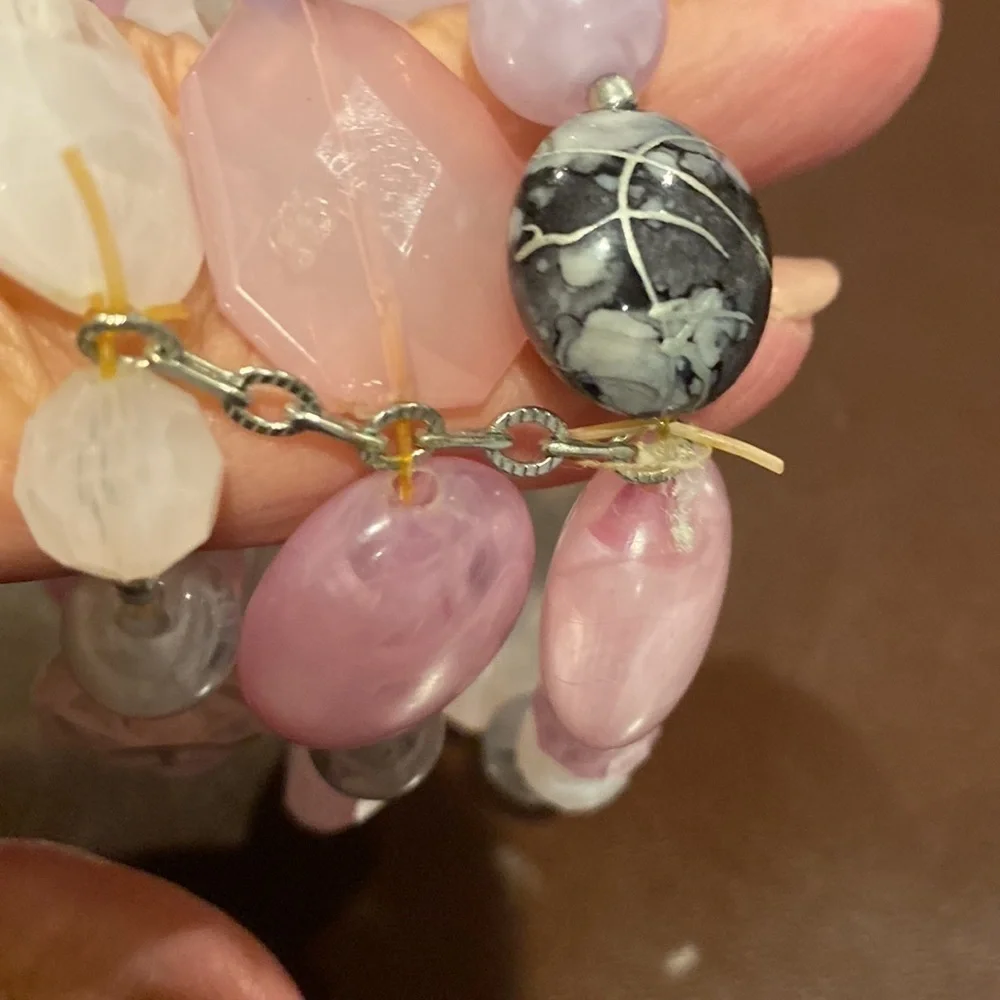 TWO stone and bead stretch bracelets.
